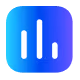 Icon with three vertical white bars of different heights over a blue to purple gradient rounded square background.