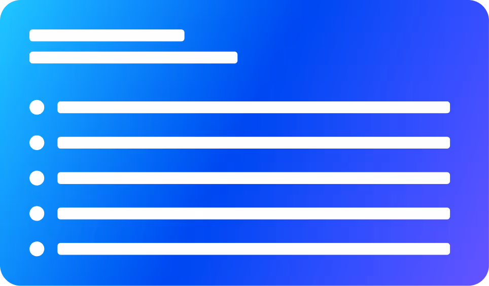 Blue to purple gradient background with white horizontal lines representing text and bullet points arranged in a list format.
