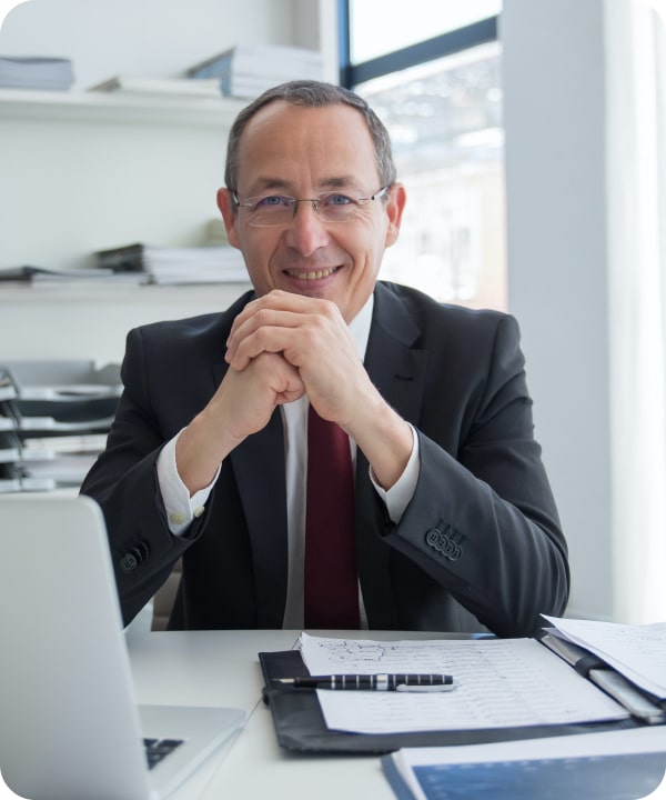 Business man looking over desk