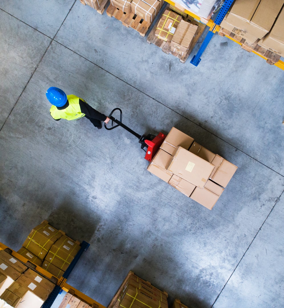 Overhead shot of warehouse worker