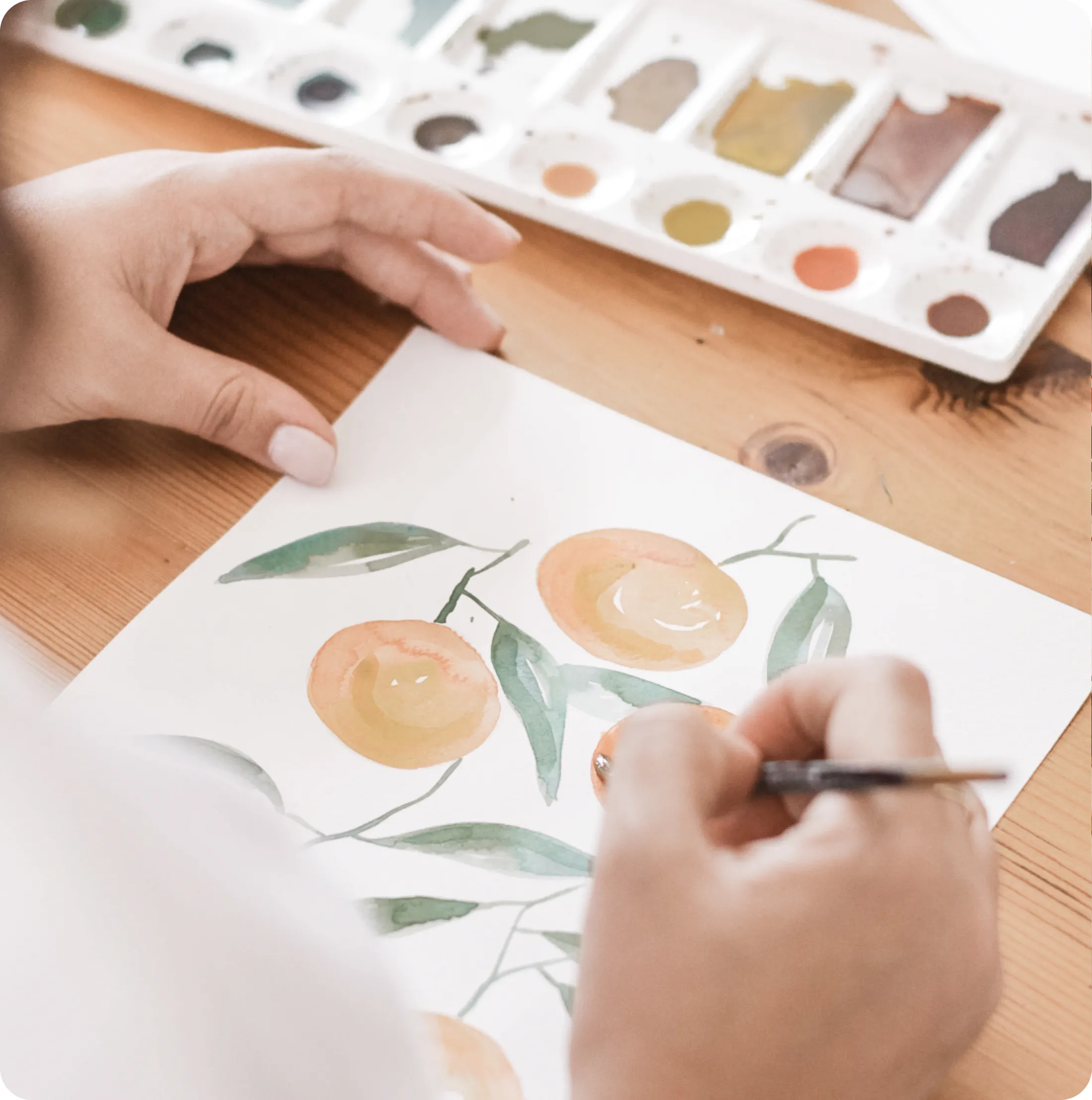 Hands painting a fruit tree