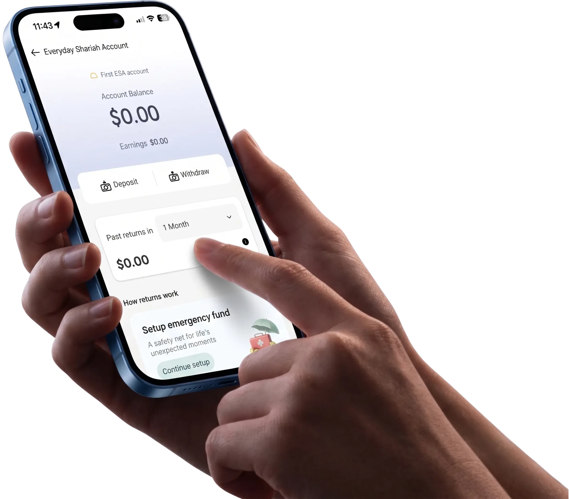 Wahed Everyday Shariah Account balance shown in the mobile app