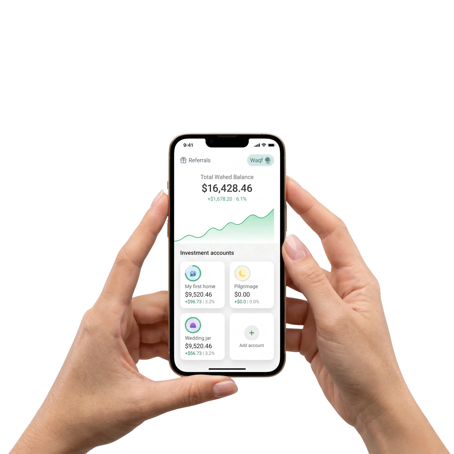 Wahed retirement accounts shown in the mobile app