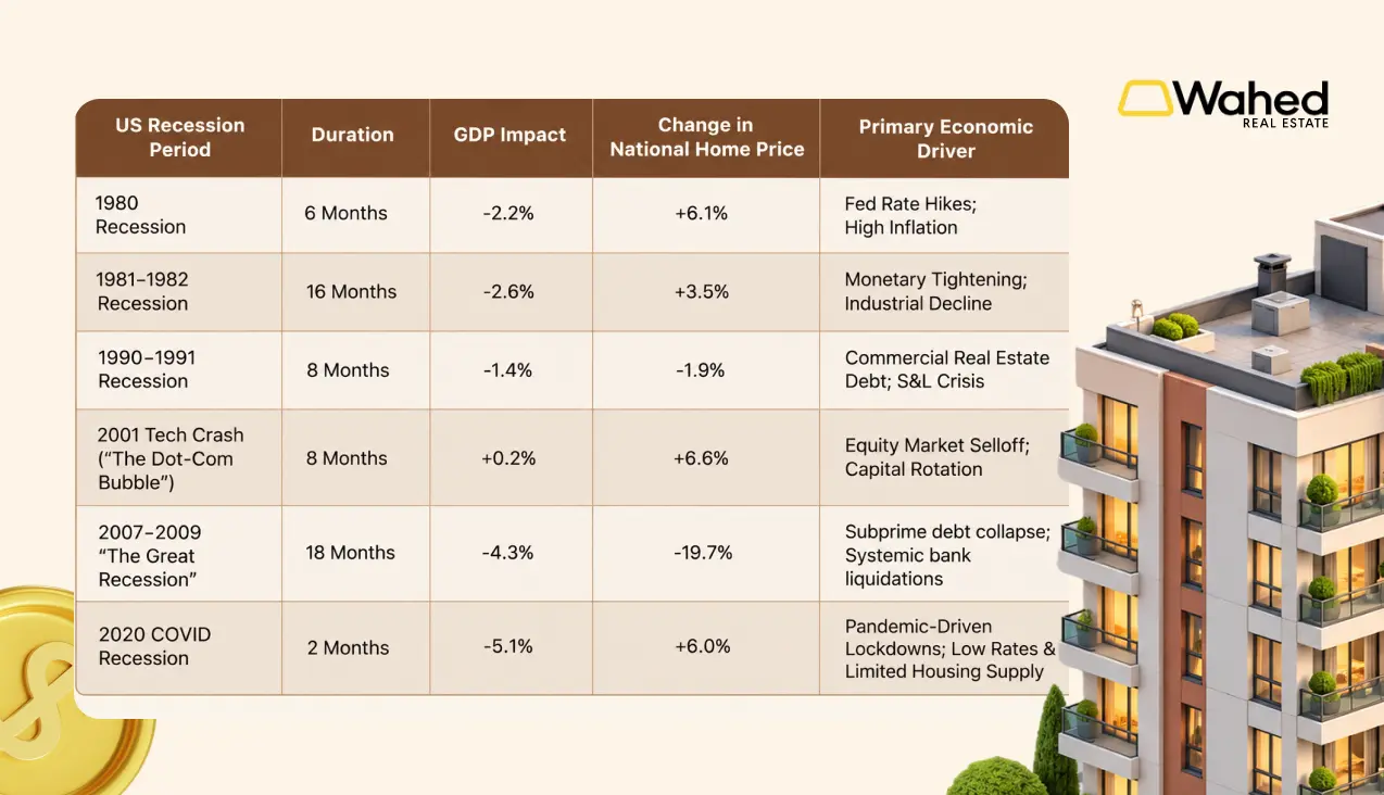 Historical performance of US Real Estate during recession