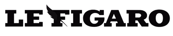 Logo du journal français Le Figaro avec une plume stylisée intégrée dans la lettre F.