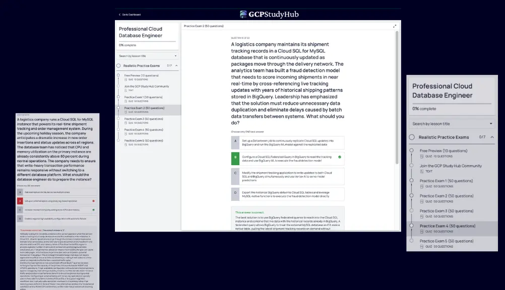 Professional Cloud Database Engineer practice exams preview