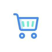 Black shopping cart icon inside a white circle background.