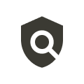 Black shield icon with a magnifying glass symbol inside, representing security or protection with search.