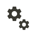 Two interlocking gray gears representing efficiency or mechanical process.