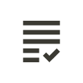 Icon with three horizontal lines above two shorter lines and a checkmark on the right, symbolizing a completed task or checklist.