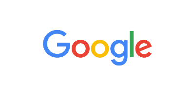 Google logo with multicolored letters on a white background.