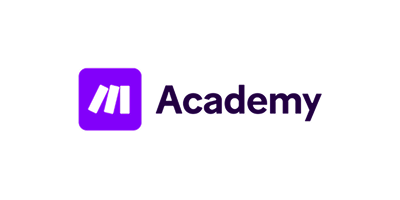 Make Academy logo with stylized white 'M' on a purple square next to the word 'Academy' in black text.