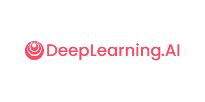 DeepLearning.AI logo with red text and circular icon on a white background.