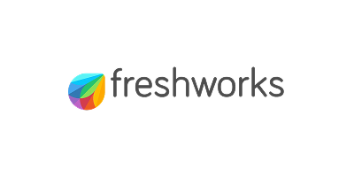 Freshworks logo with colorful abstract leaf icon and 'freshworks' text.