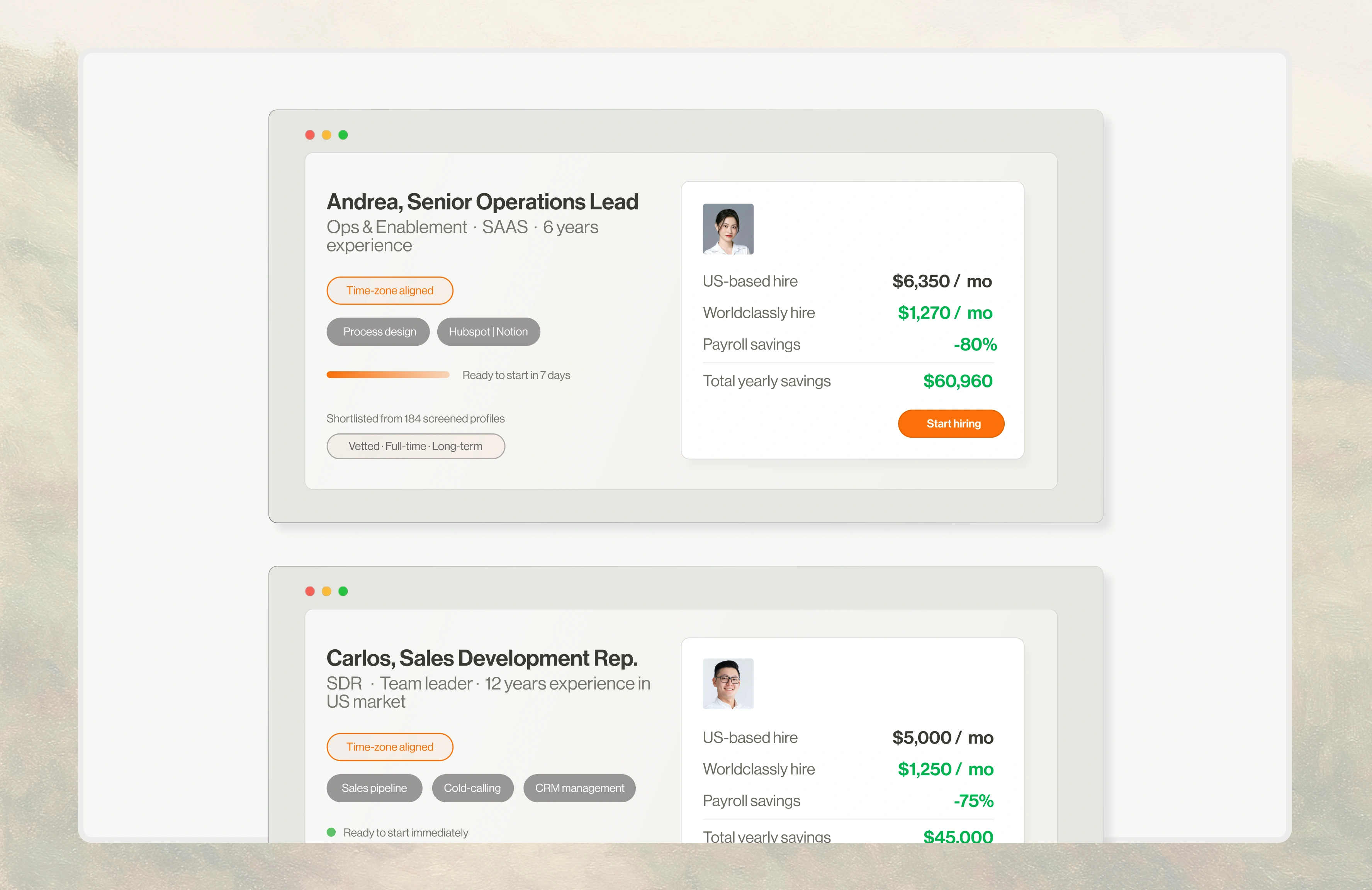 UI screen for hiring remote professionals in the Philippines through headhunting agency Worldclassly