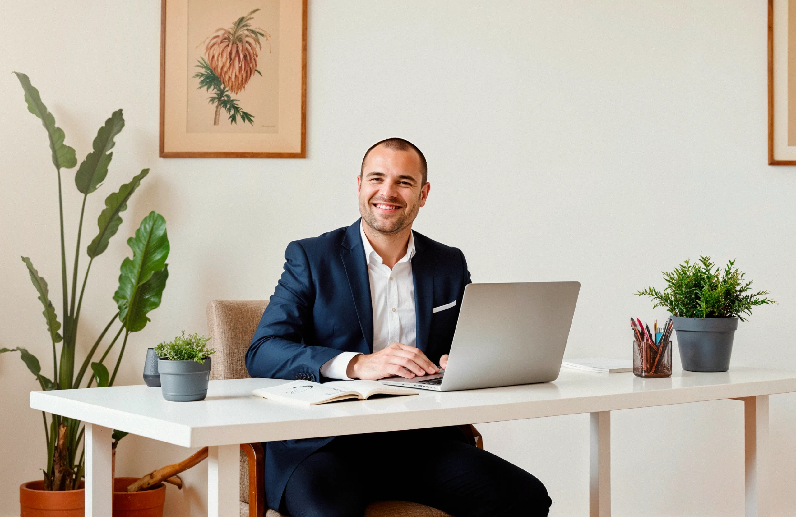 Person wearing a hat and backpack walking with a stick on a mountain path under a blue sky with scattered clouds.