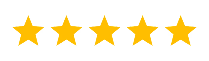 Six yellow stars in a horizontal row on a transparent background.