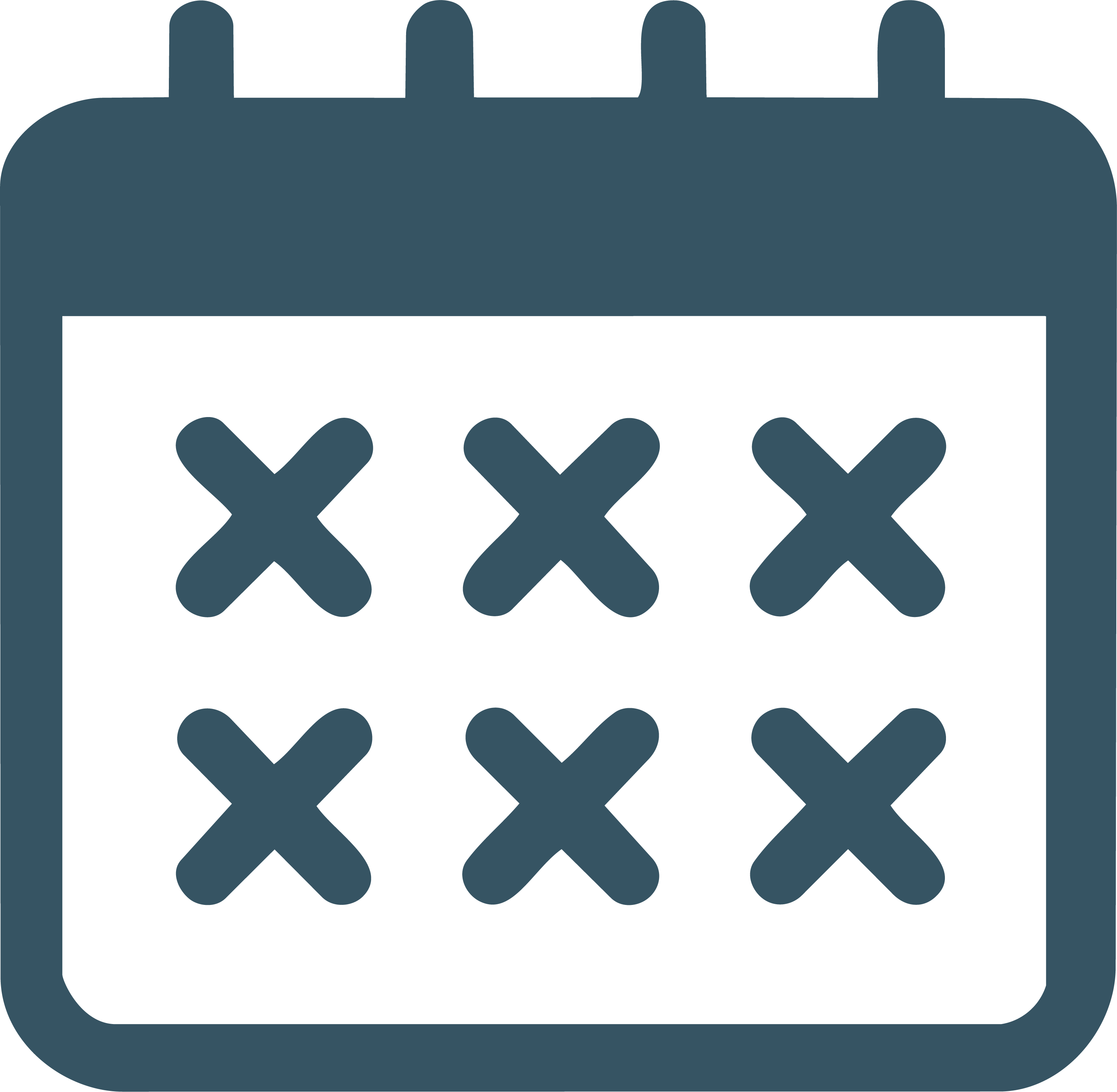 Icon of a calendar showing six marked dates with crosses.