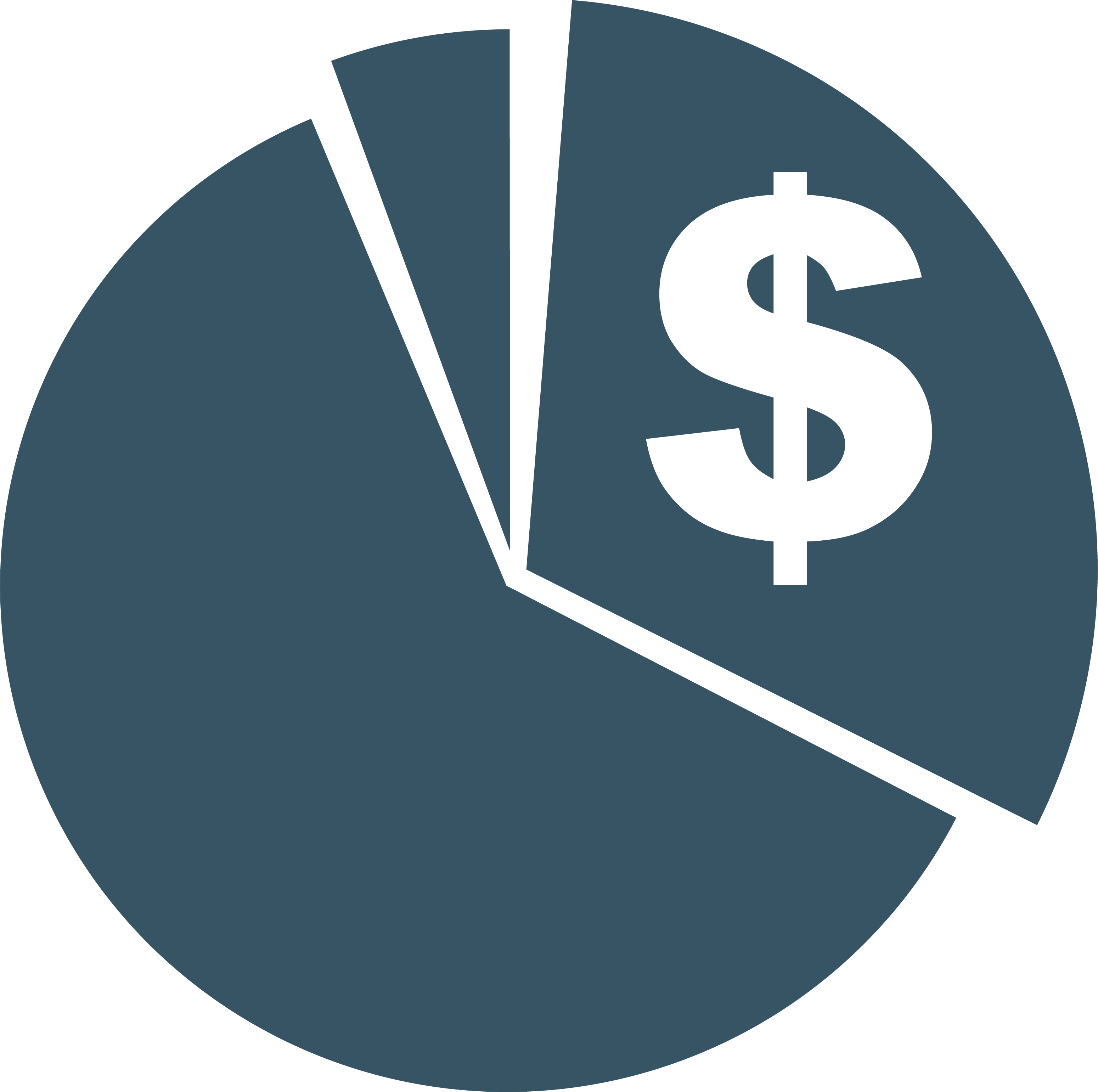 Pie chart with a large dollar sign symbol on one segment representing financial distribution.