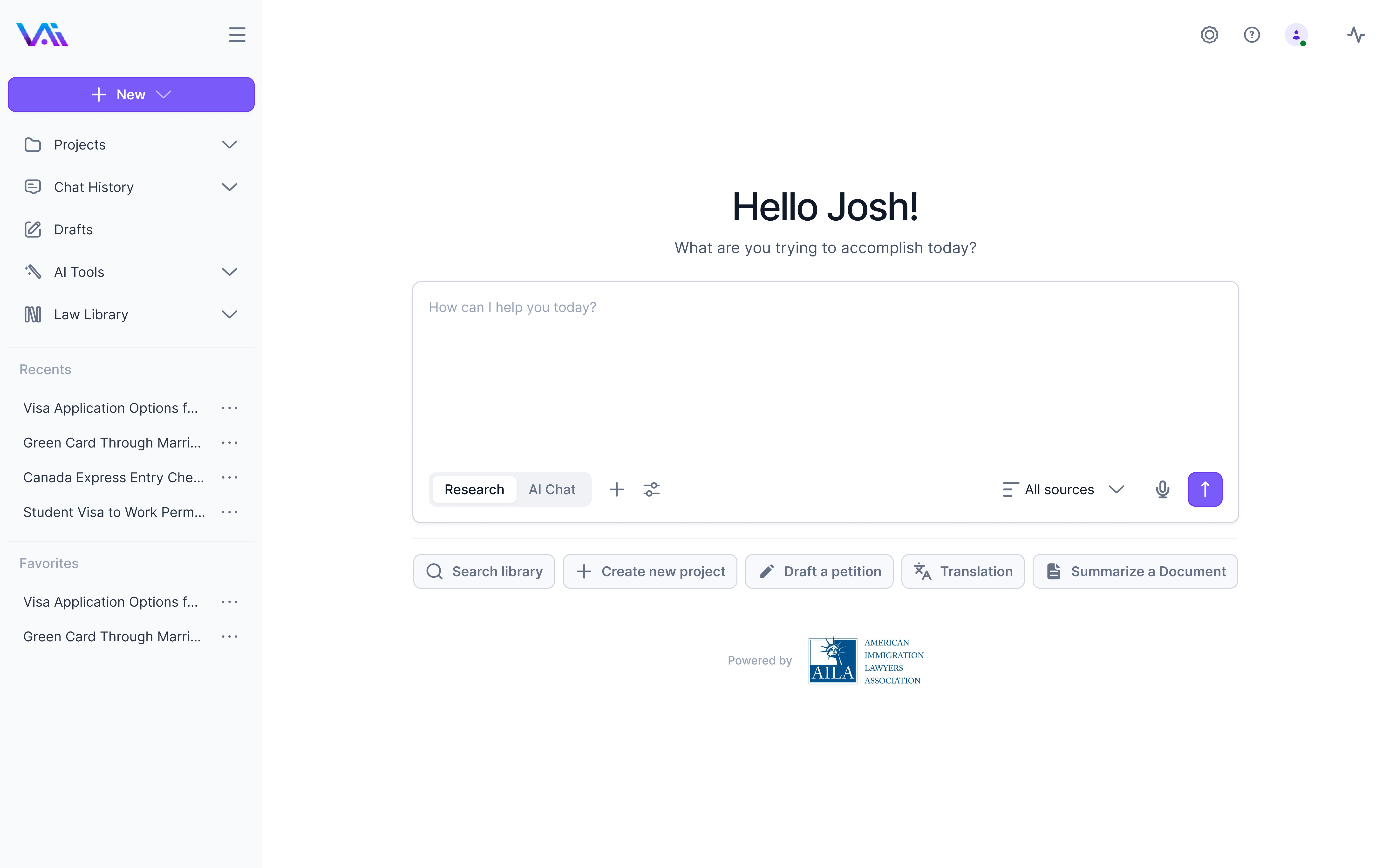 Visalaw 2.0 Dashboard