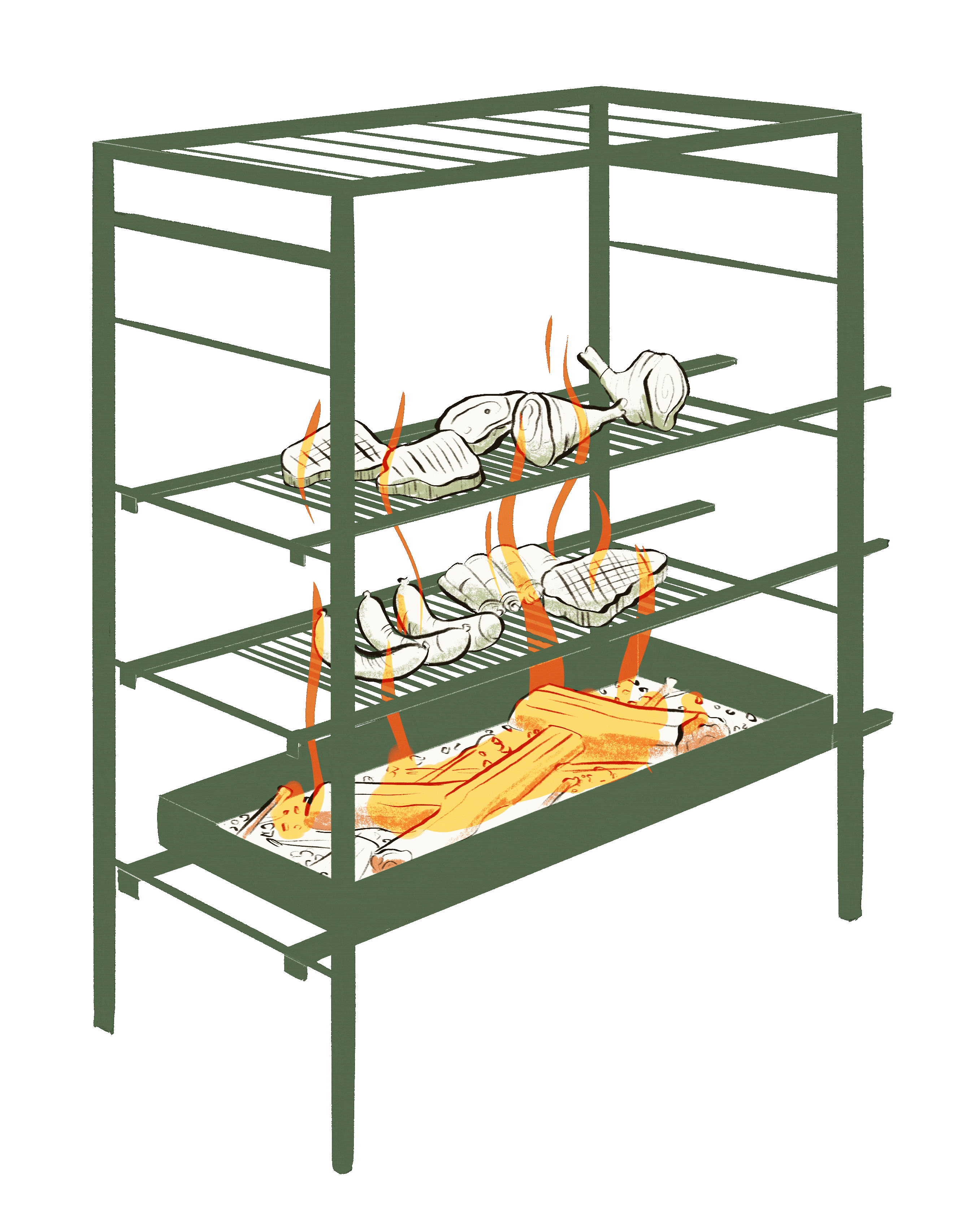 Animatie van asado kruis met hele lam boven open vuur - spectaculaire showstopper