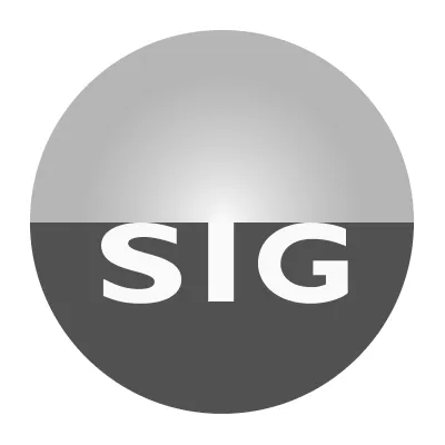 Logo circulaire divisé en deux parties horizontales avec SIG écrit en blanc sur la partie inférieure sombre.