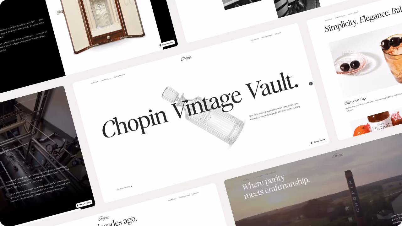 A refined web experience for Chopin Vodka’s Vintage Vault edition combining minimalist elegance, timeless typography and cinematic product storytelling.