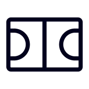 Icon of a basketball court layout with center line and hoops on each end.