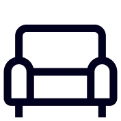 Simple black icon of a couch with armrests and legs.