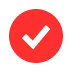 Black checkmark inside a red circle.