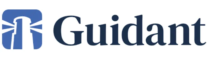 Guidant company logo featuring a stylized lighthouse icon in blue next to the word 'Guidant' in bold serif font.