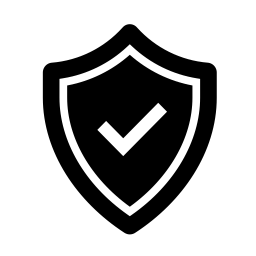 Black shield with a white checkmark symbolizing security or protection.