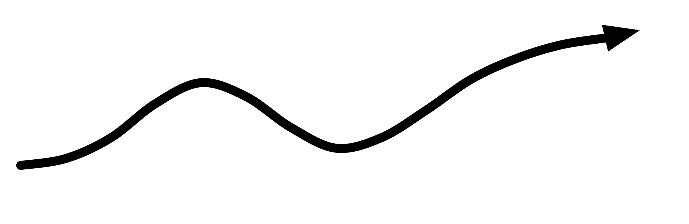 Black arrow with a curled flourish at the tail on a transparent background.
