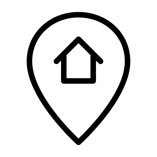 Black outlined location pin with three connected nodes inside, symbolizing regional projects.