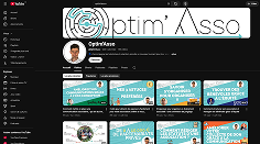 YouTube channel page for OptimAsso with a circular logo and several video thumbnails related to association management and tools.