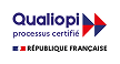 Qualiopi certification logo with the text 'processus certifié' and the French Republic emblem.