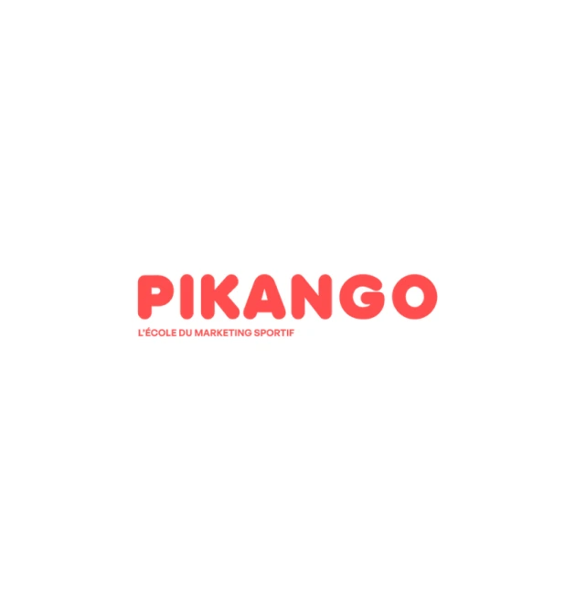 PIKANGO logo with tagline 'L'ÉCOLE DU MARKETING SPORTIF' in red text on a white, paint-splash shaped background.