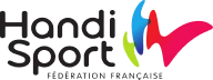 Logo featuring the text 'Handi Sport' accompanied by a colorful abstract figure in blue, green, and red appearing to be in motion.