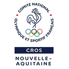 Logo of Comité National Olympique et Sportif Français featuring a stylized rooster above five Olympic rings and text reading CROS Nouvelle-Aquitaine.