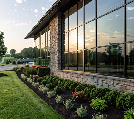 Modern building with large reflective glass windows
