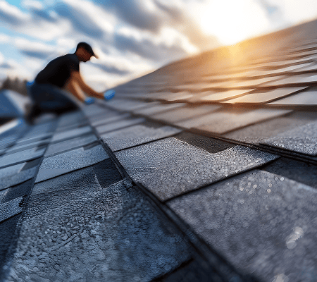 A metal tile roof installation