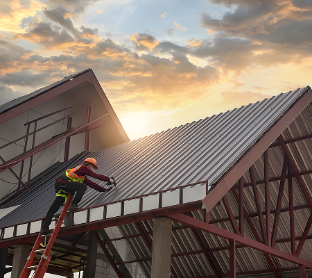 A metal roof installation