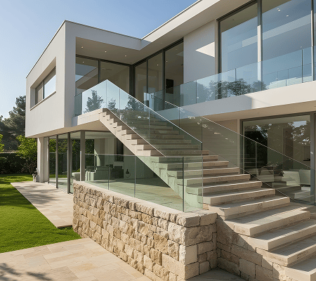 Modern house installed with glass windows

