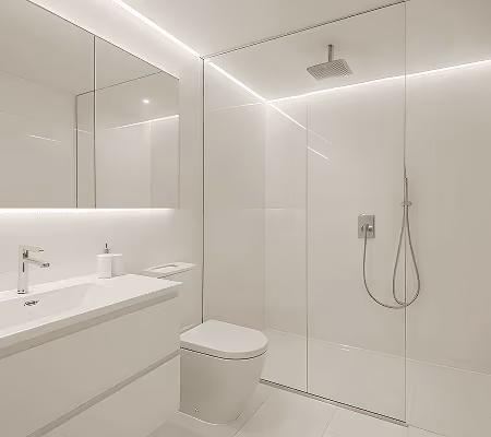 Modern bathroom with glass partition
