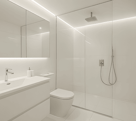 Modern bathroom with glass partition