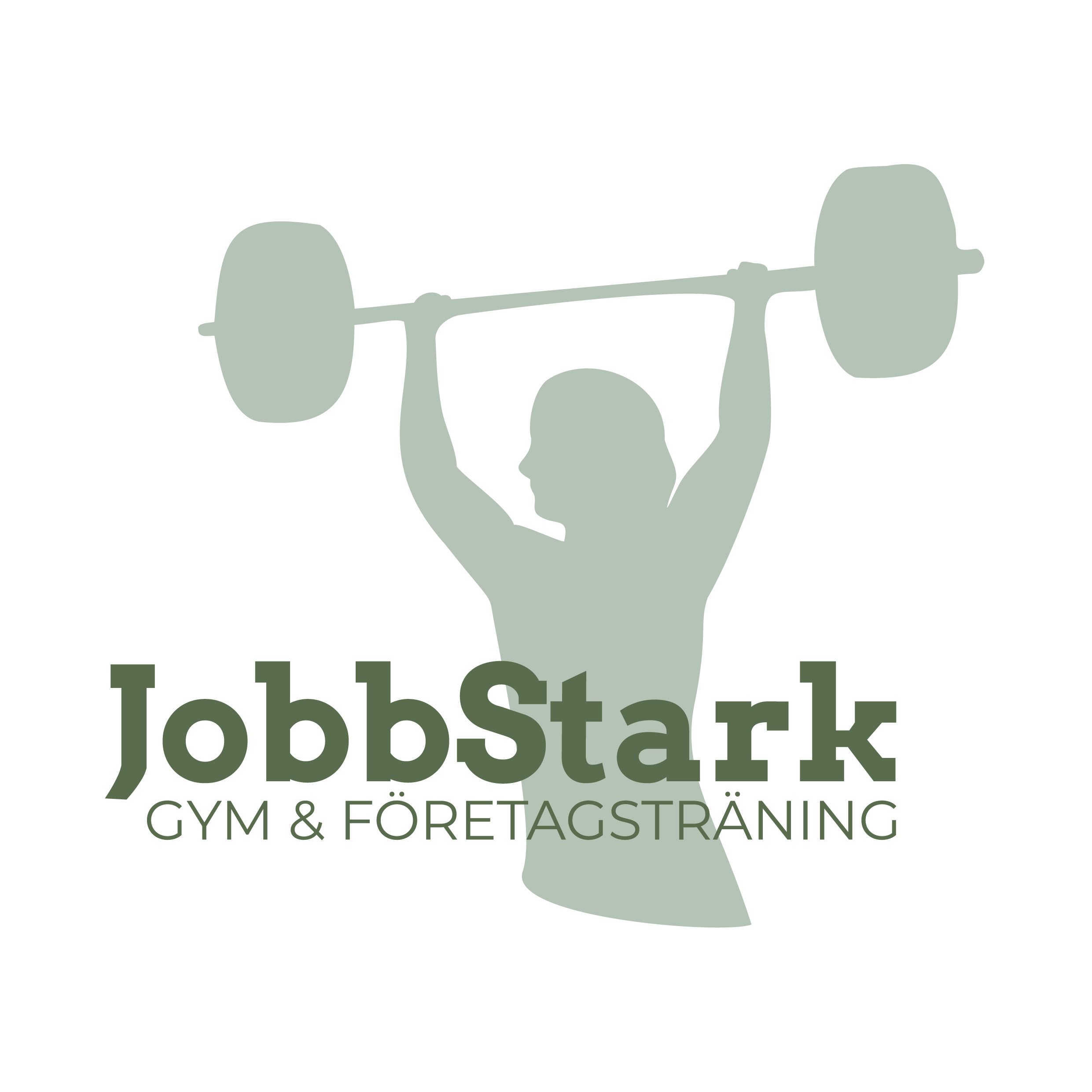 Silhuett av person som lyfter skivstång med texten JobbStark gym och företagsträning.