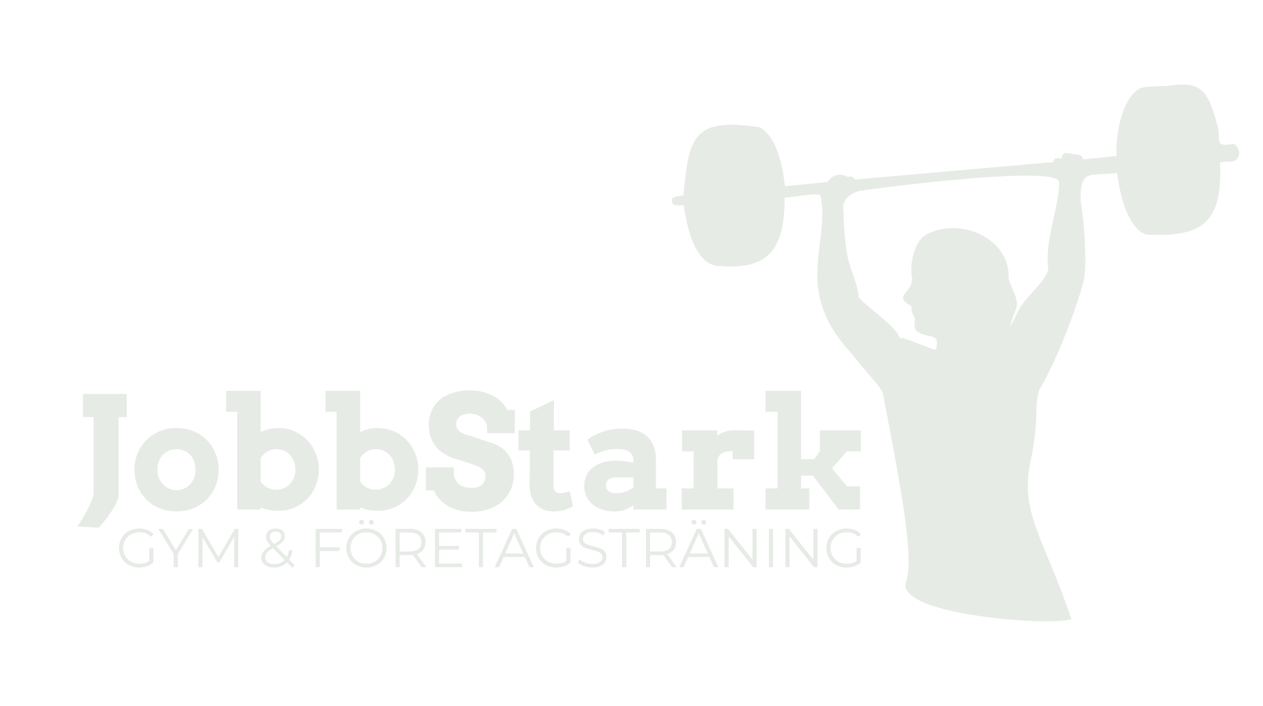 Silhuett av en person som lyfter en skivstång över huvudet bredvid JobbStark Gym & Företagsträning text.
