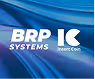 BRP Systems and Insert Coin logos on a blue abstract background.