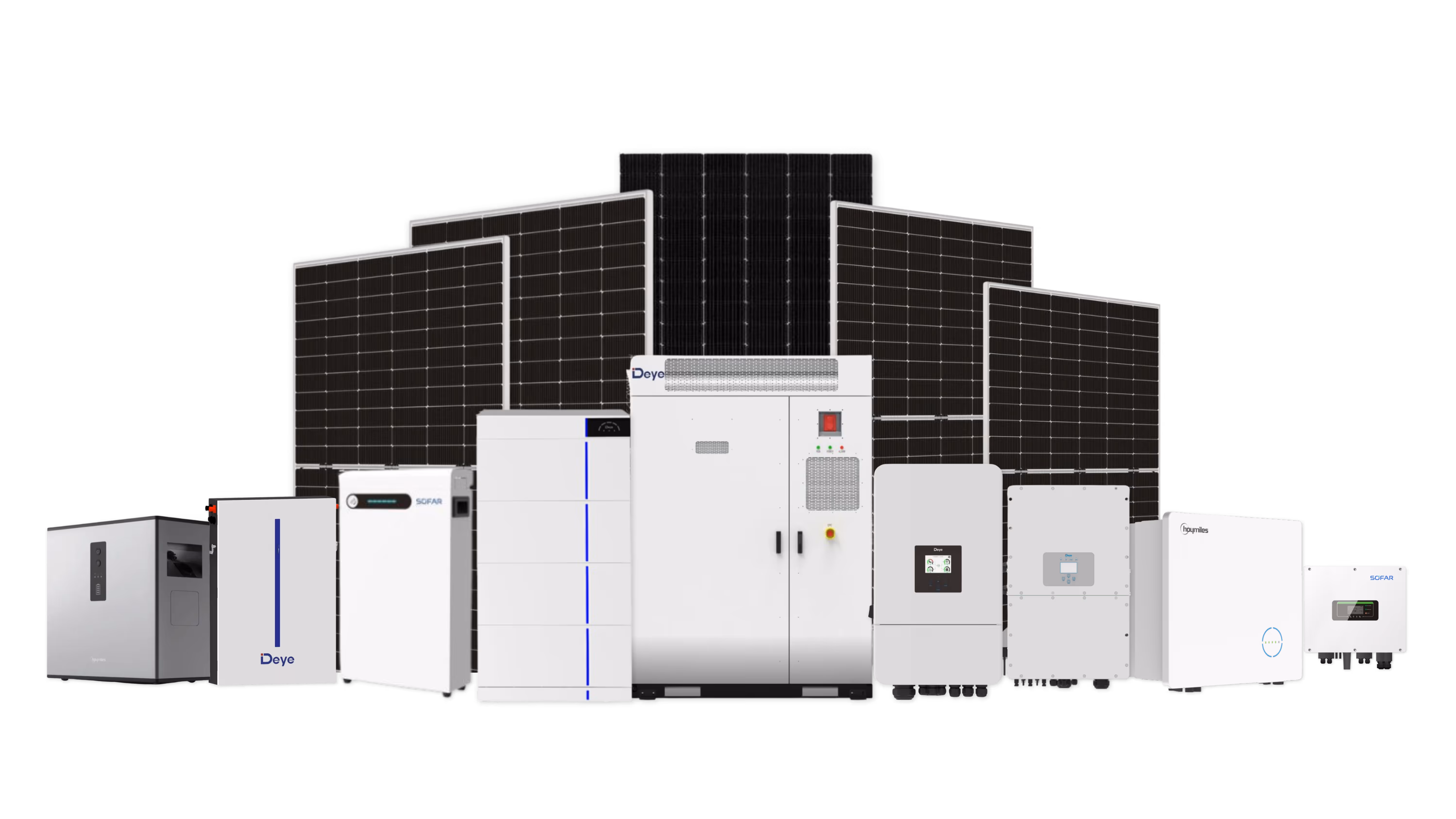 Zdjęcie przedstawia całą ofertę hurtownii , panele fotowoltaiczne , magazyny energii , inwertery , pompy ciepła. Dostępne w Z-Ecoenergy.