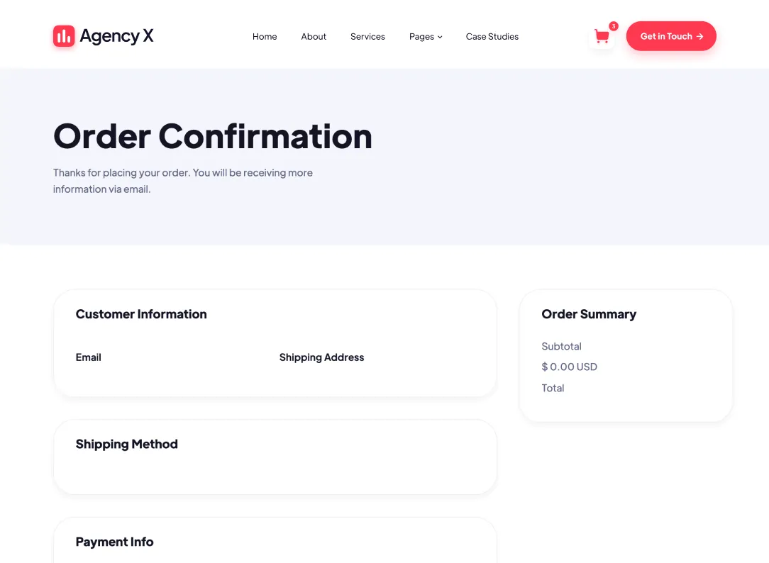 Order Confirmation - Agency X Webflow Template
